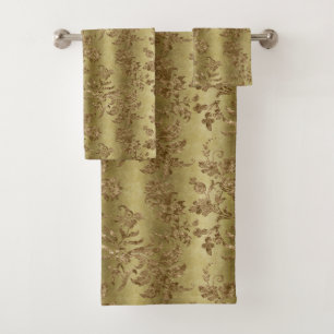 Elegant Gold Damask Bathroom Bath Towel Set