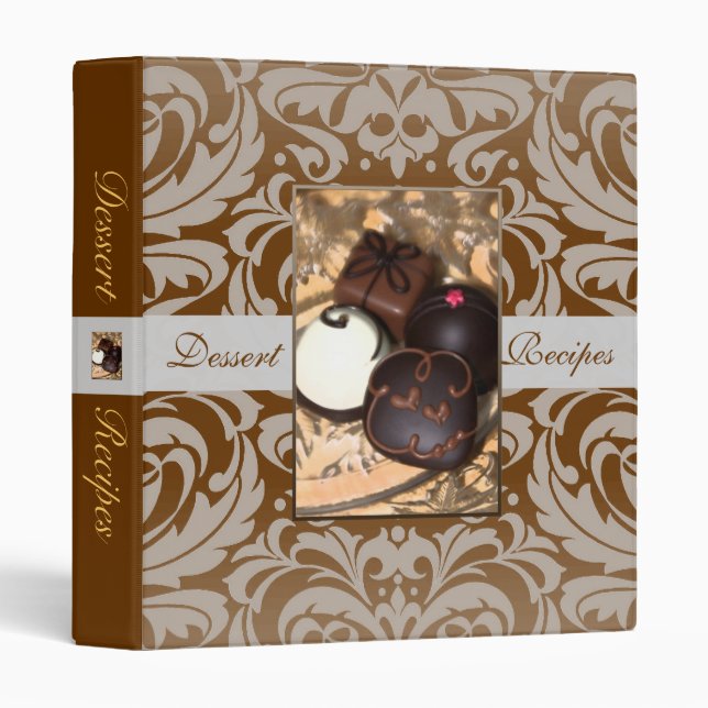 Elegant Gold Damask Chocolate Recipe Binder (Front/Spine)