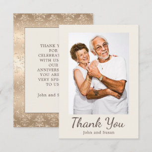 Elegant Gold Damask Cream Wedding Anniversary   Thank You Card