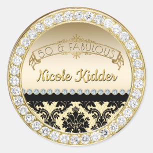 Elegant Gold Damask Diamonds 50 and Fabulous Classic Round Sticker