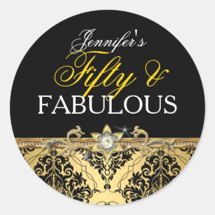 Elegant Gold Damask Fifty and Fabulous 2 Classic Round Sticker