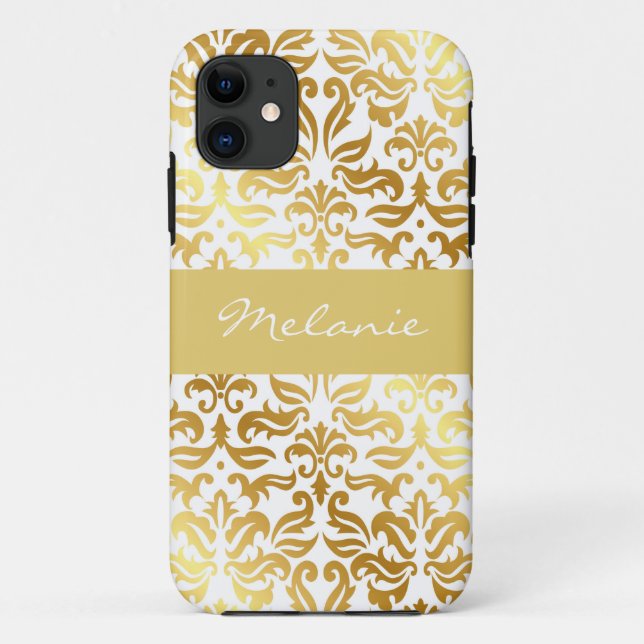 Elegant Gold Damask Monogram iPhone Case (Back)