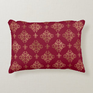 Elegant Gold Damask On Burgundy Accent Pillow