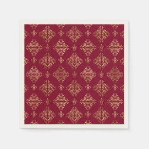 Elegant Gold Damask On Burgundy Paper Napkin