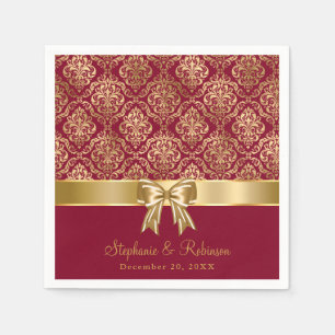 Elegant Gold Damask On Burgundy Wedding  Napkin