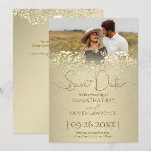 Elegant Gold Damask Save the Date Card
