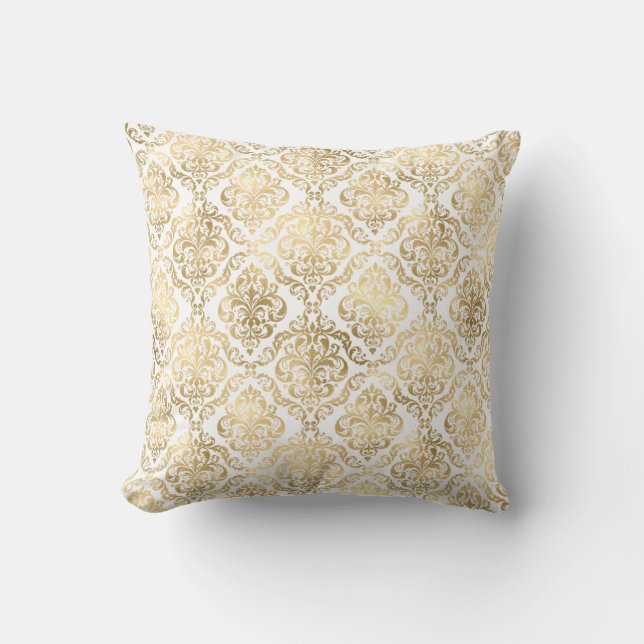 Elegant Gold Damask Throw Pillow (Front)