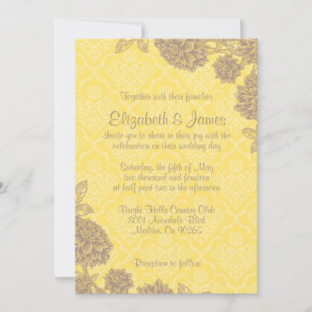 Elegant Gold Damask Wedding Invitations (Front)