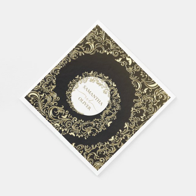 Elegant Gold Damask Wedding Napkin (Corner)