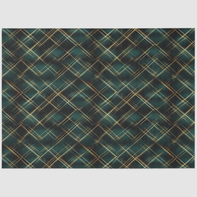 Elegant Gold & Dark Green Tartan Plaid Christmas  Tissue Paper (Front)
