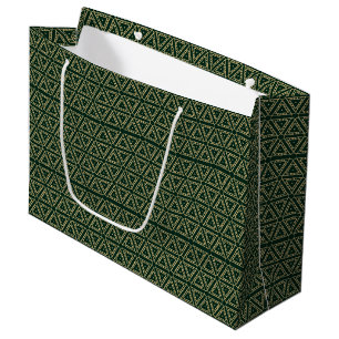 Elegant gold dark pine green geometric pattern large gift bag