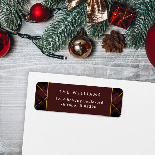 Elegant Gold & Dark Red Tartan Return Address