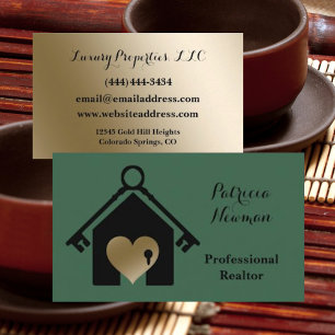 Elegant Gold Dark Sage Realtor Business Card