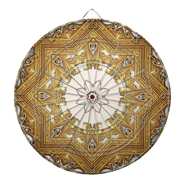 Elegant Gold Decorative Floral Dartboard (Front)