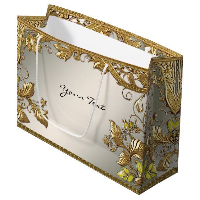 Elegant Gold Decorative Floral Gift Bag (Front Angled)