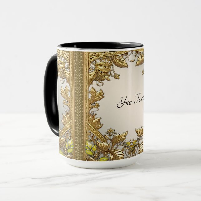 Elegant Gold Decorative Floral Mug (Front Left)