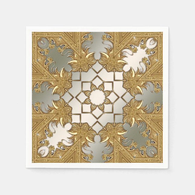 Elegant Gold Decorative Floral Napkins (Front)