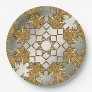 Elegant Gold Decorative Floral Paper Plate