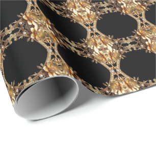 Elegant Gold Decorative Flowers Wrapping Paper