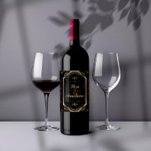 Elegant Gold Demask Wreath Monogram Wine Label