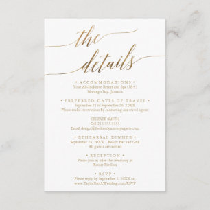 Elegant Gold Destination Wedding Travel Details Enclosure Card