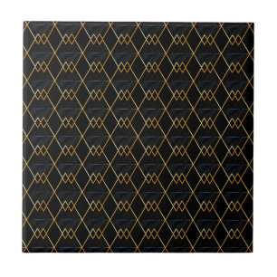 Elegant Gold Diamond and Dark Blue Pattern Tile