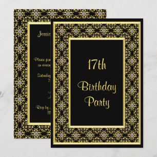 Elegant Gold, Diamond Gem's 17th Birthday Invitation