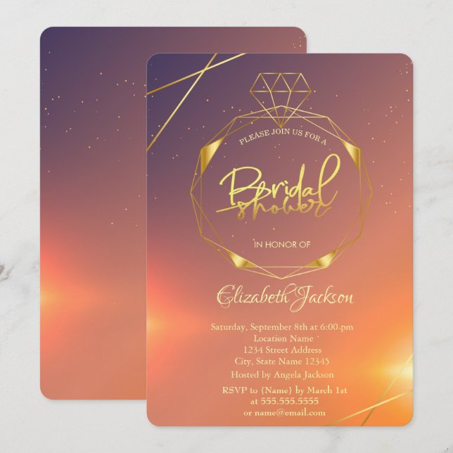 Elegant Gold Diamond Shiny Bridal Shower Invitation (Front/Back)