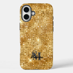 Elegant Gold Diamond Studded Pattern Monogram  iPhone 16 Plus Case