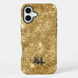 Elegant Gold Diamond Studded Pattern Monogram  iPhone 16 Plus Case