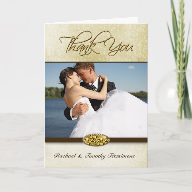 Elegant gold diamond wedding thank you photocard (Front)