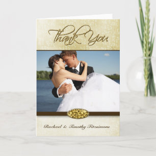 Elegant gold diamond wedding thank you photocard card