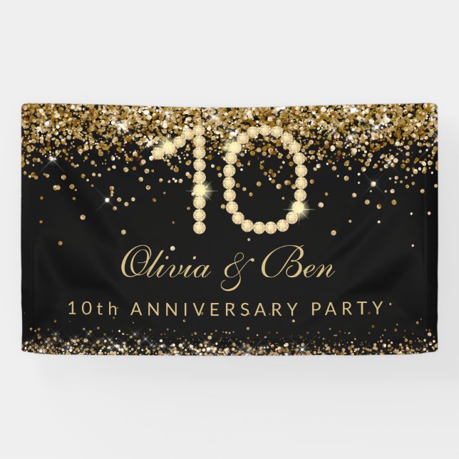 Elegant Gold Diamonds 10th Anniversary Party  Banner (Horizontal)