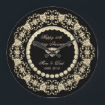 Elegant Gold Diamonds  25th Wedding Anniversary Large Clock<br><div class="desc">Elegant gold diamonds on black background.</div>