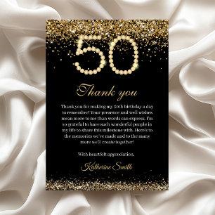 Elegant Gold Diamonds 50th Birthday Thank you Card