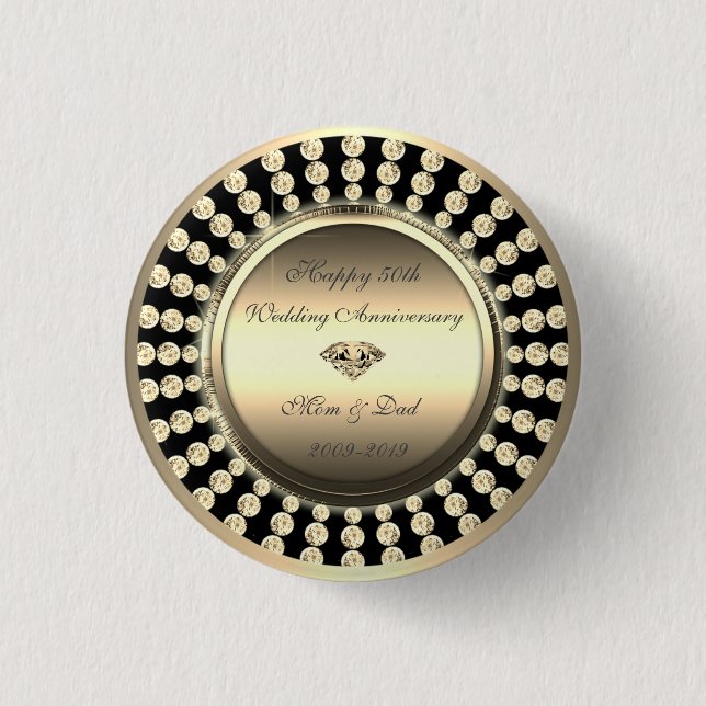 Elegant Gold Diamonds 50th Wedding Anniversary 1 Inch Round Button (Front)
