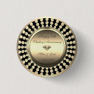 Elegant Gold Diamonds 50th Wedding Anniversary 1 Inch Round Button