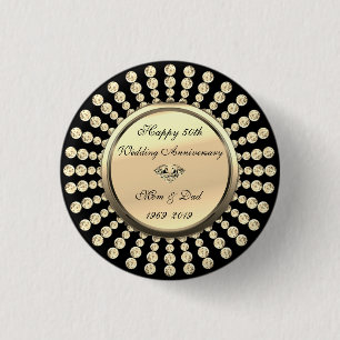 Elegant Gold Diamonds 50th Wedding Anniversary 1 Inch Round Button