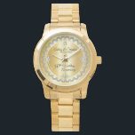 Elegant Gold Diamonds 50th Wedding Anniversary Watch<br><div class="desc">Opulent elegance frames this wedding anniversary design in a unique scalloped diamond design with centre teardrop diamond with faux added sparkles on a gold-tone gradient. Please note that all embellishments are printed and are only made to appear as real as possible in a flat, printed design. This includes any metallic...</div>