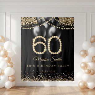 Elegant Gold Diamonds 60th Birthday Party Backdrop Tapestry