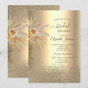 Elegant Gold Diamonds Boho Flowers Bridal Shower Invitation