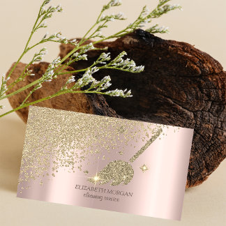 Elegant Gold Diamonds Broom Maid Cleaning House  Business Card