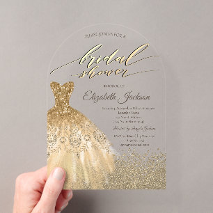 Elegant Gold Diamonds Dress Bridal Shower Acrylic Invitations