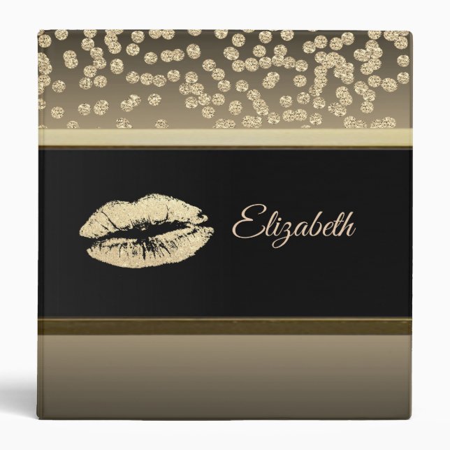 Elegant Gold Diamonds-Glittery Lip-Personalized Binder (Front)