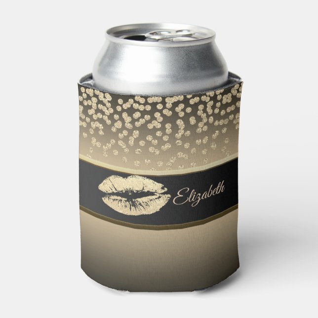Elegant Gold Diamonds-Glittery Lip-Personalized Can Cooler (Can Front)