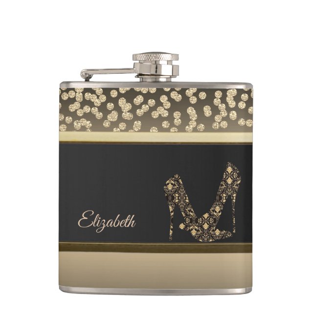 Elegant Gold Diamonds, High Heels- Personalized Hip Flask (Front)