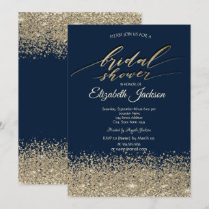 Elegant Gold Diamonds Navy Blue  Bridal Shower Invitation