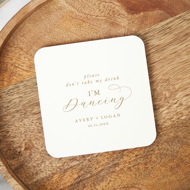 Elegant Gold Don't Take My Drink I'm Dancing Round Paper Coaster (Creator Uploaded)