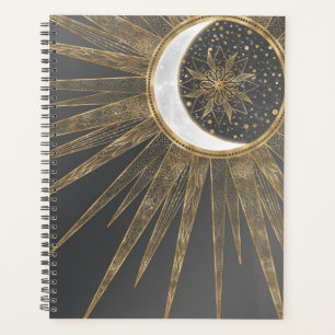 Elegant Gold Doodles Sun Moon Mandala Design