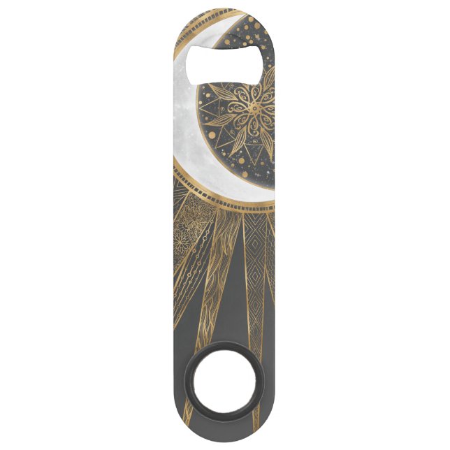 Elegant Gold Doodles Sun Moon Mandala Design Bar Key (Back)